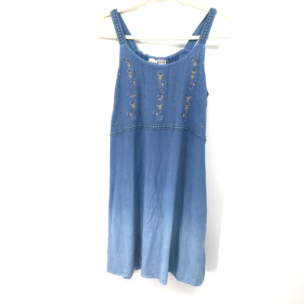 Raya Sun Light Blue embroidered beaded mini dress boho festival fairycore VTG L